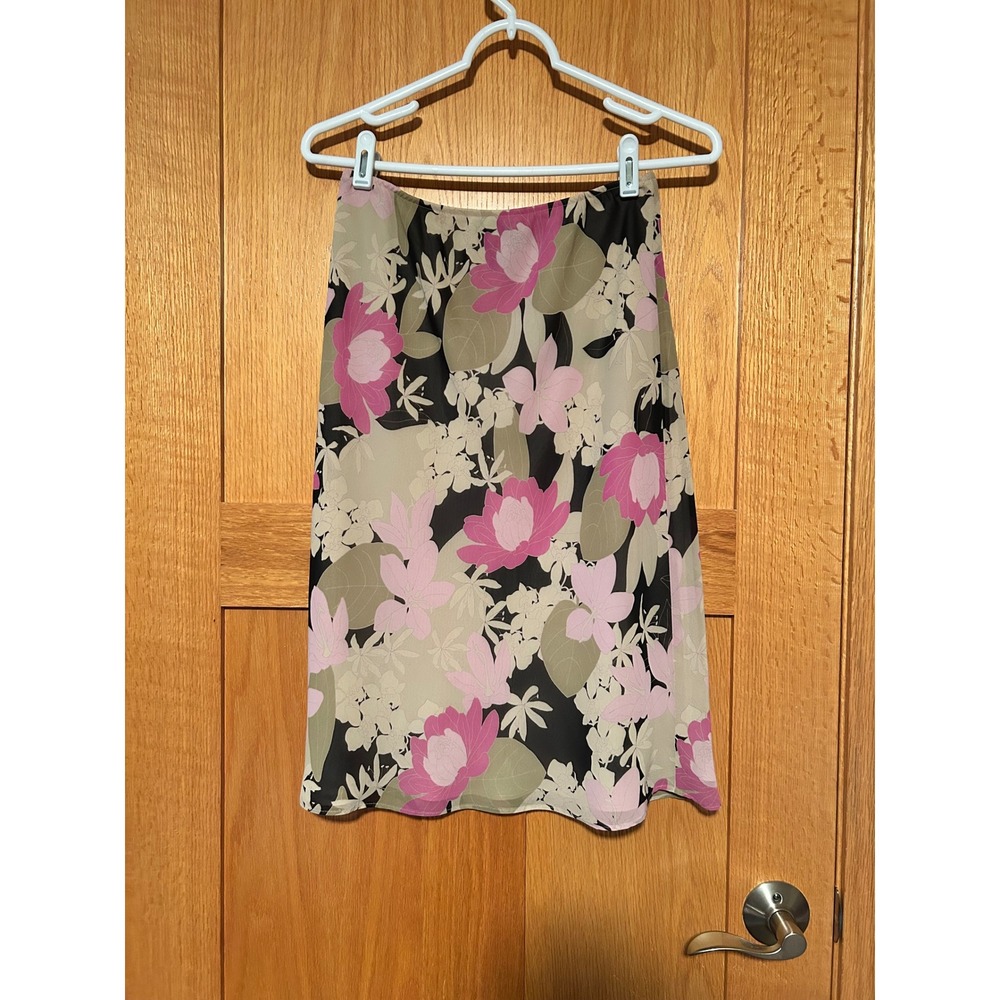 Vintage Y2K Women's Floral Midi Skirt Pink Cream Black A-Line Size Sm Fairycore